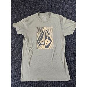 Volcom Mens Graphic T-Shirt Olive Green Geometric‎ Stone Logo Size M